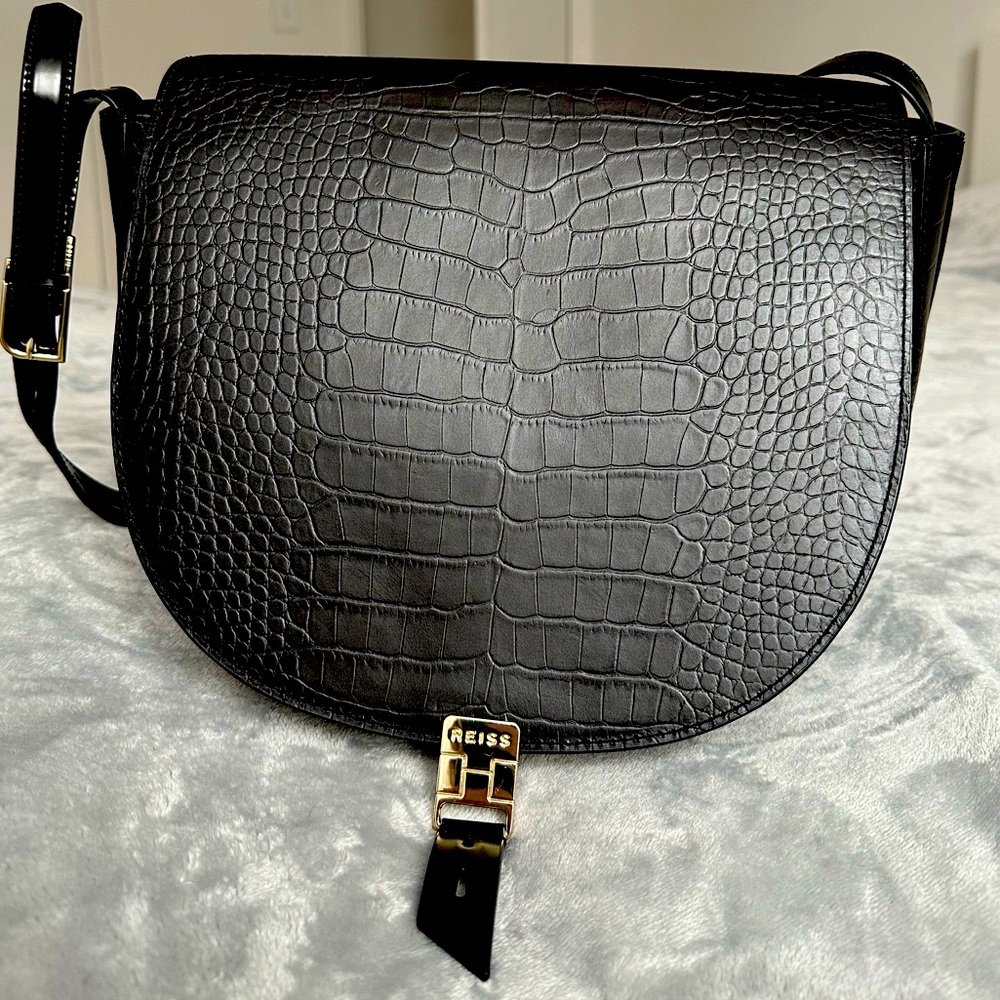 🍫Dark chocolate Hurlingham Croc-Embossed Shoulder Bag by Reiss